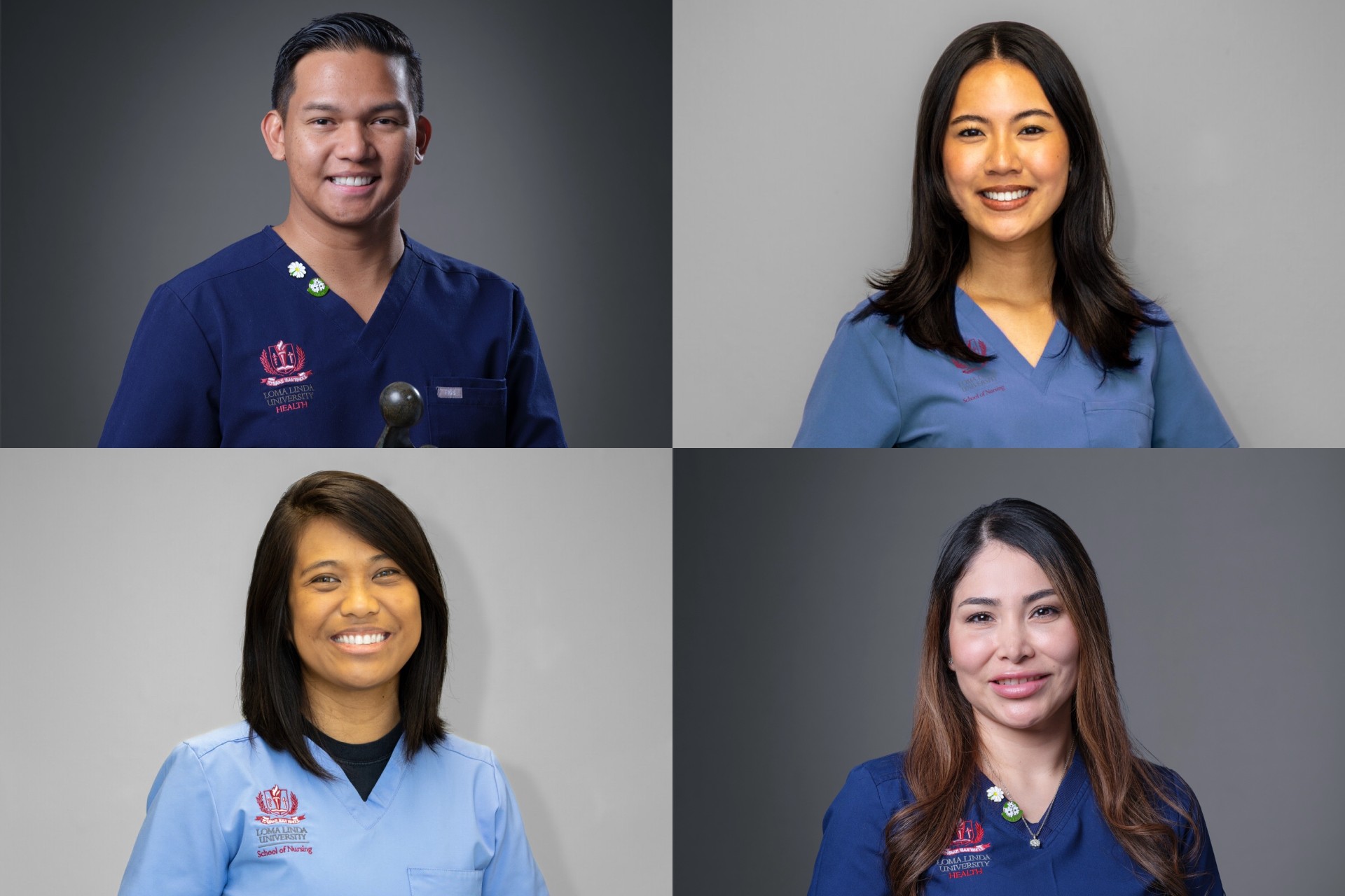 Winter 2026 Daisy Award recipients (clockwise from top left): Piercy Wayne Adlaon, Ashley Domingo, Carrie Agag and Ana Gutierrez.